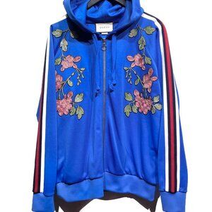 Gucci 2017 Blue Floral Embroidered Zip-up Hoodie
